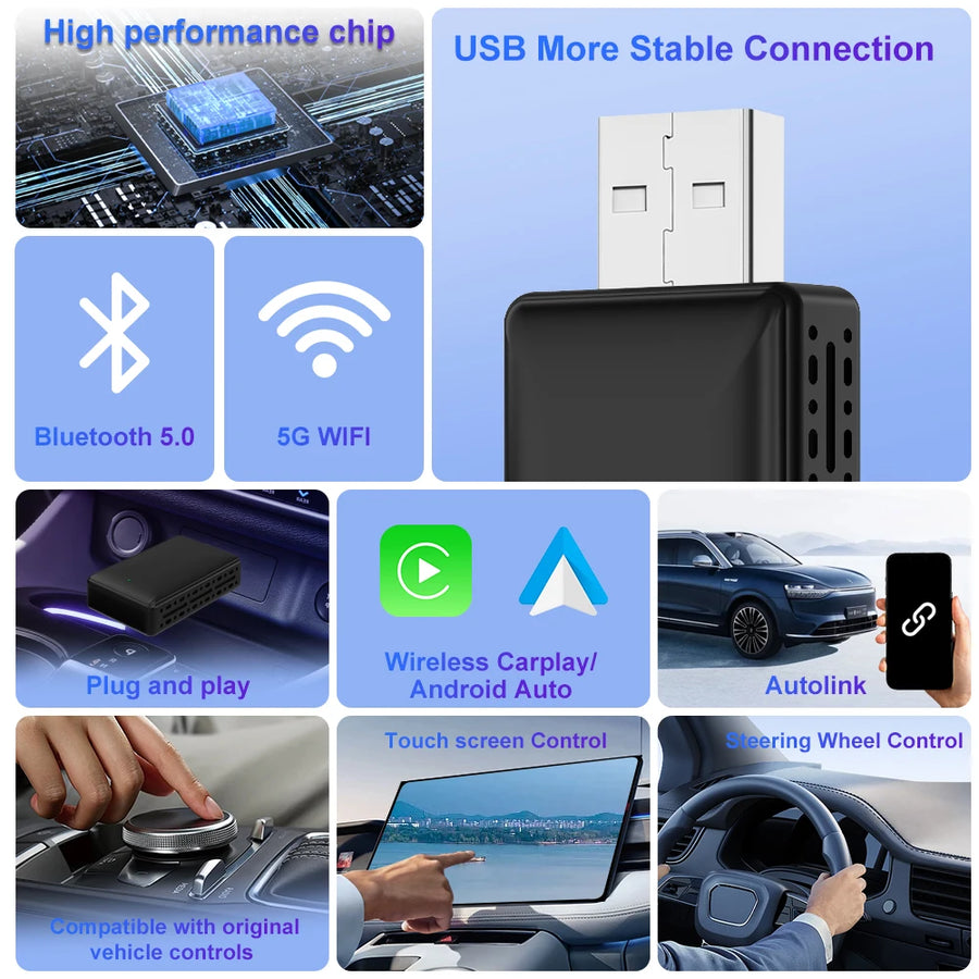 Adaptateur CarPlay Sans Fil 2-en-1
